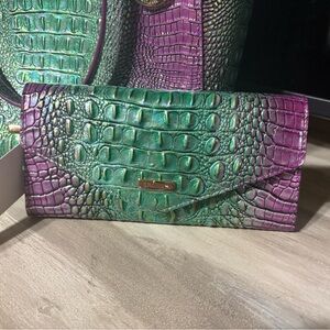 Nwt Brahmin Veronica Green and Purple Croc-Embossed Women's wallet